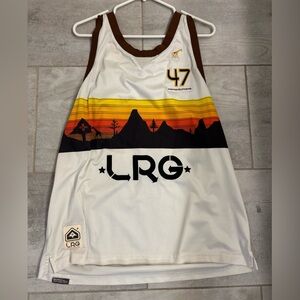 LRG White and Brown mesh Tank Top with Sunset Design
